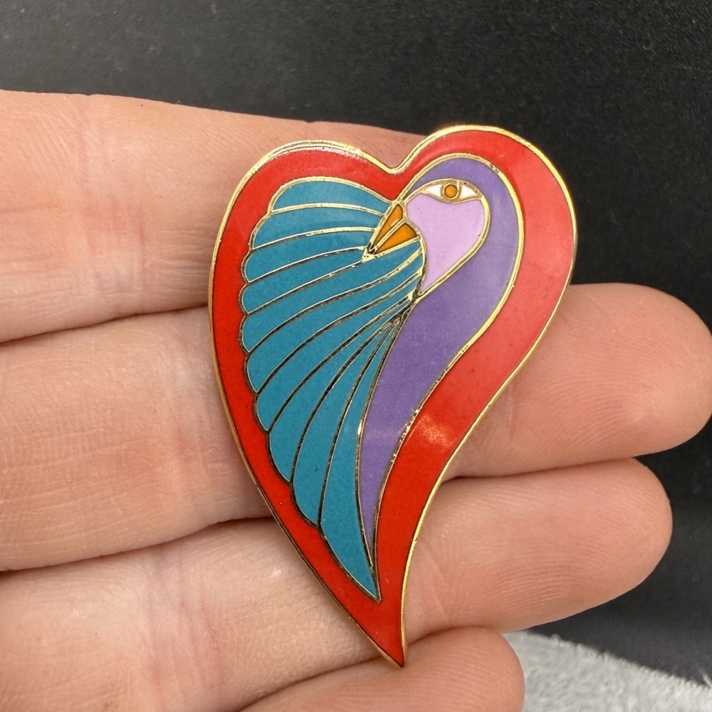 Vintage Laurel Burch Brooch "Dove Heart" Signed